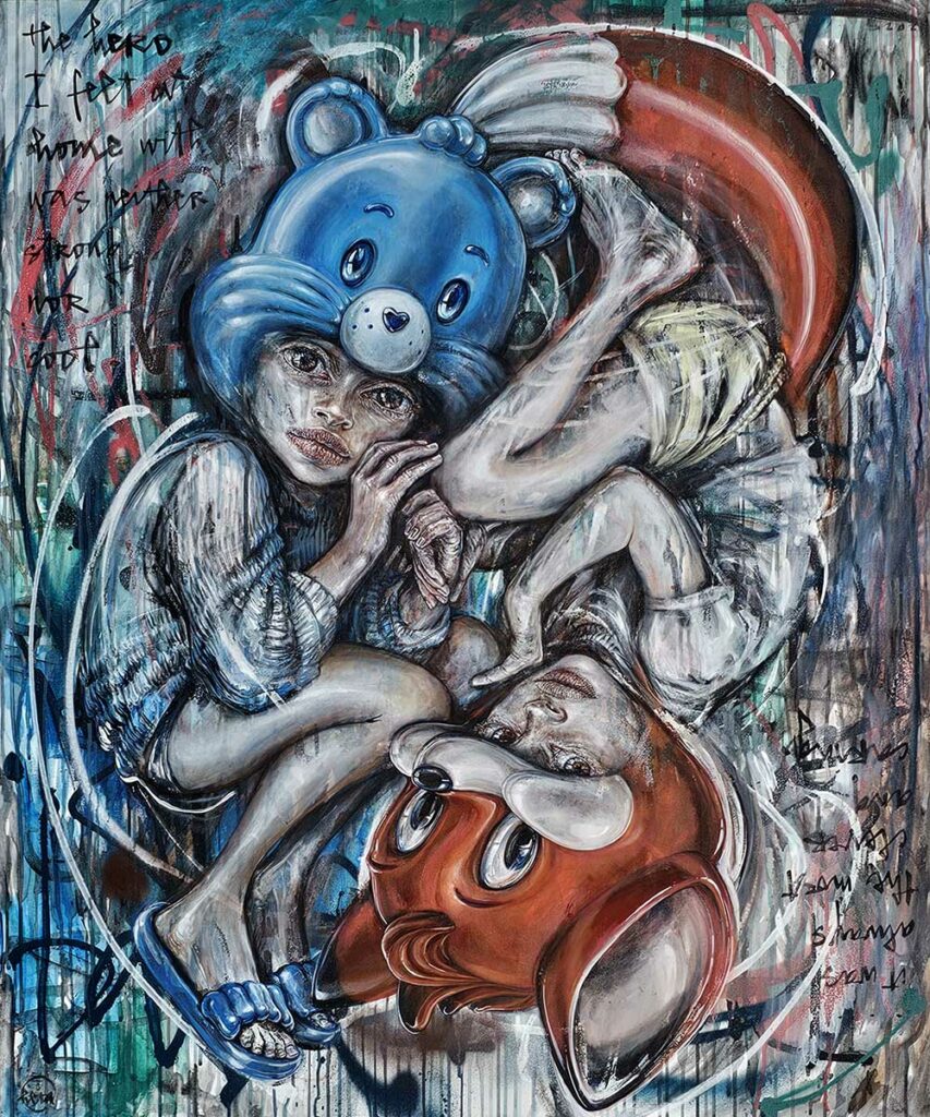 Hommage to the Clever & Caring, peinture sur toile de l'artiste Hera du collectif Herakut